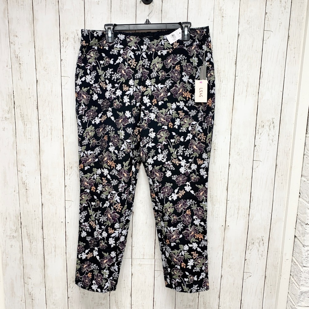 LOFT Black Floral Print Cropped Trousers